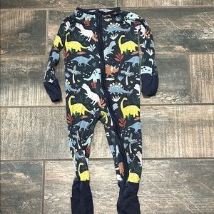 Little Sleepies Navy Dino Print Footed One-Piece